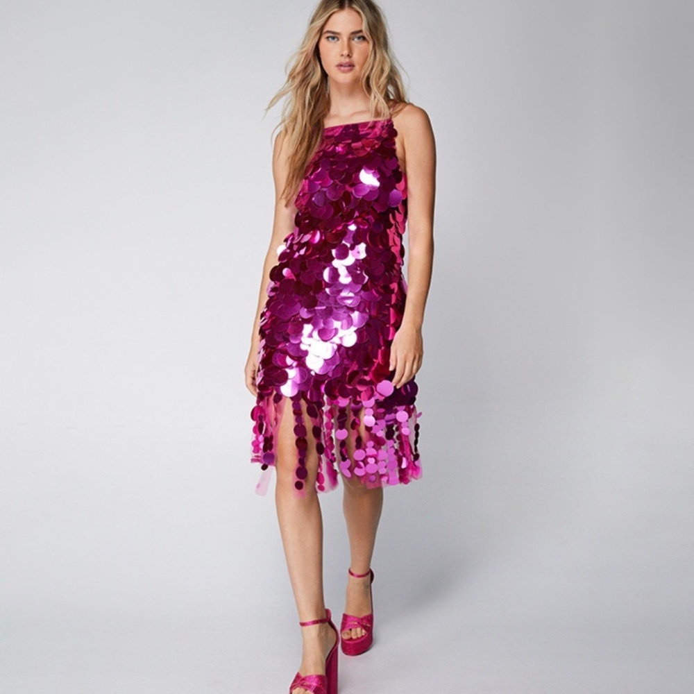 Nasty Gal Pink Disco Sequin Dress, US 2